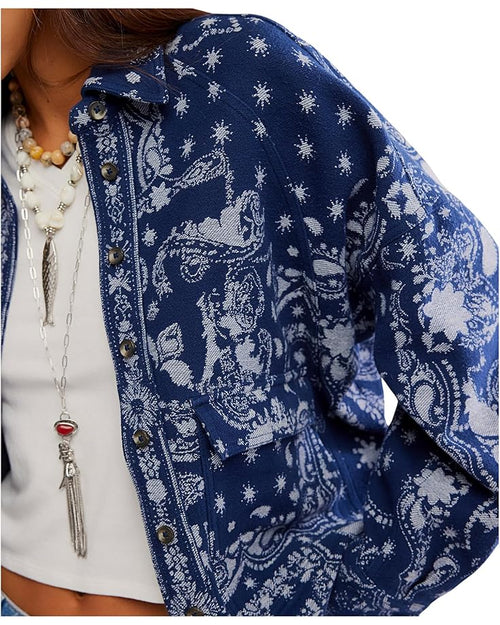 Free People Navy Patterned Jacket