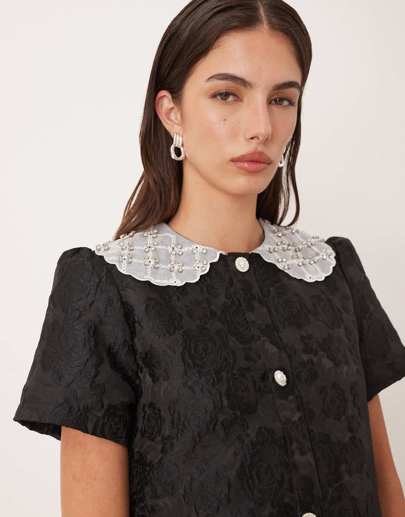 Sister Jane Chandelier Jacquard Mini Dress - Coal Black