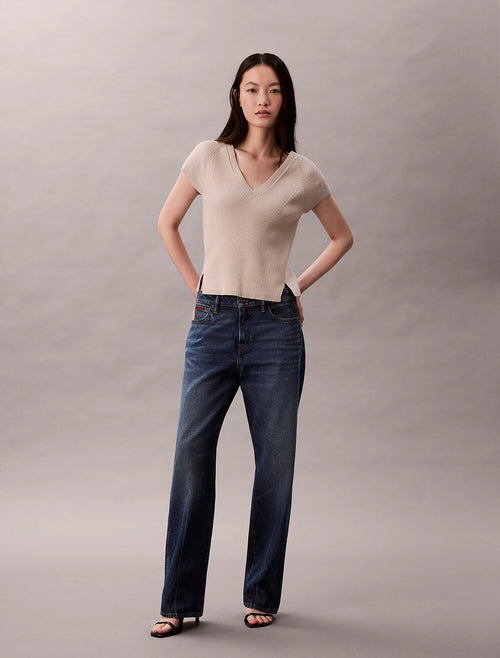 Calvin Klein Cream Ribbed Top with Slit Details