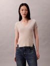 Calvin Klein Cream Ribbed Top with Slit Details