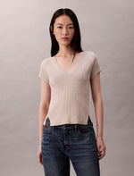 Calvin Klein Cream Ribbed Top with Slit Details