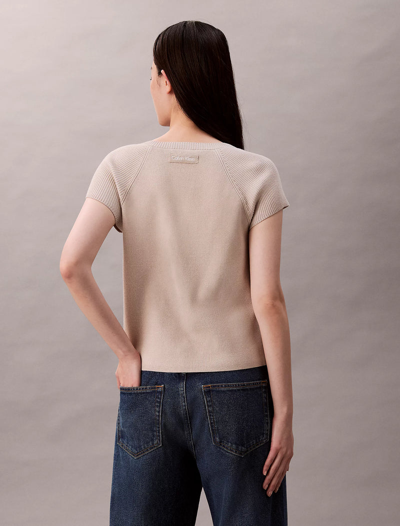 Calvin Klein Cream Ribbed Top with Slit Details