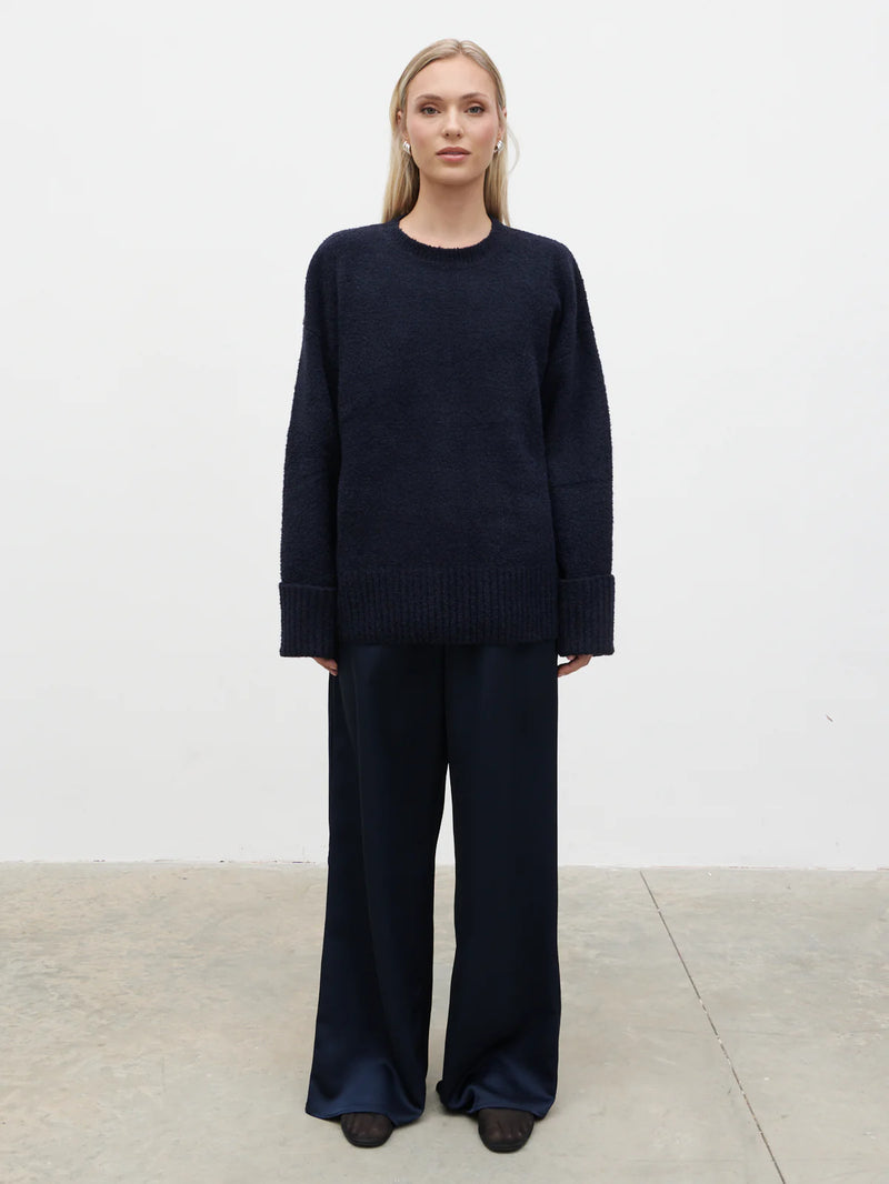 Pretty Lavish Camille Oversized Borg Jumper - Navy