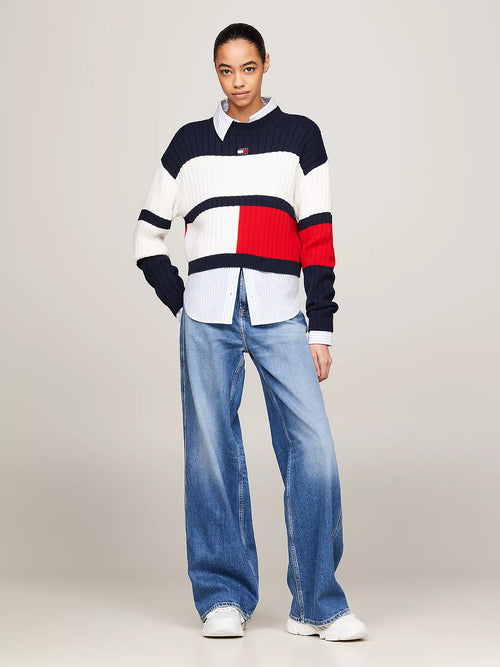Tommy Jeans colour block cropped fitted jumper