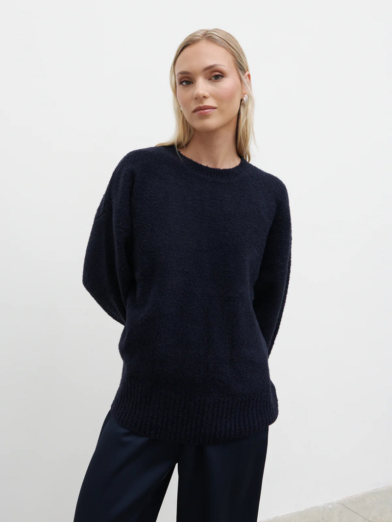 Pretty Lavish Camille Oversized Borg Jumper - Navy