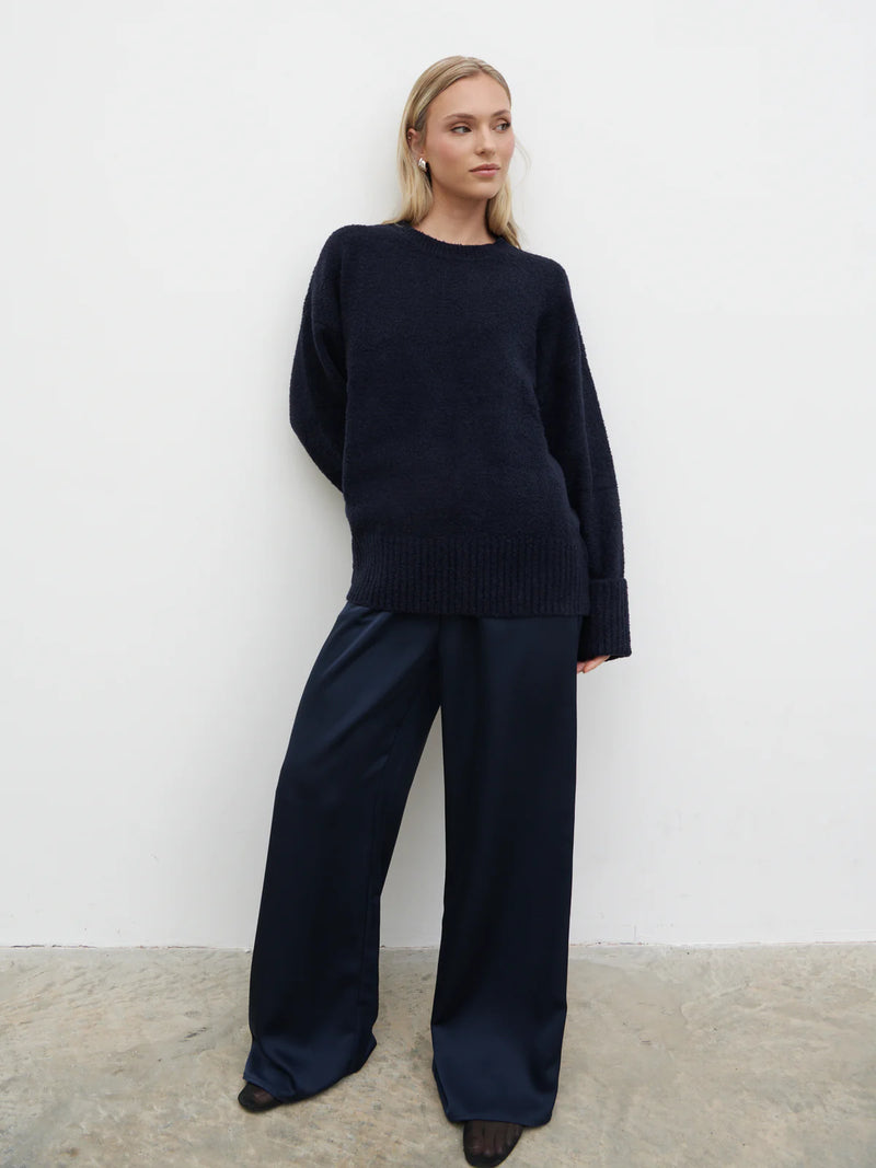Pretty Lavish Camille Oversized Borg Jumper - Navy