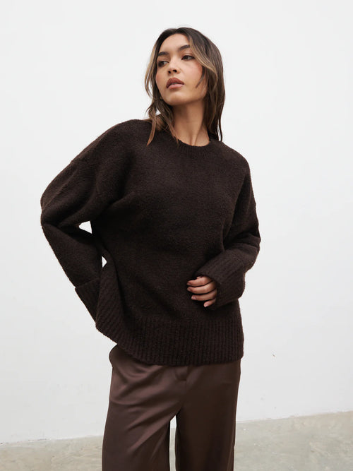 Pretty Lavish Camille Oversized Borg Jumper - Brown