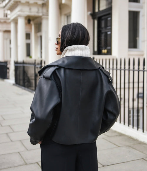 Jane and Tash black leather jacket
