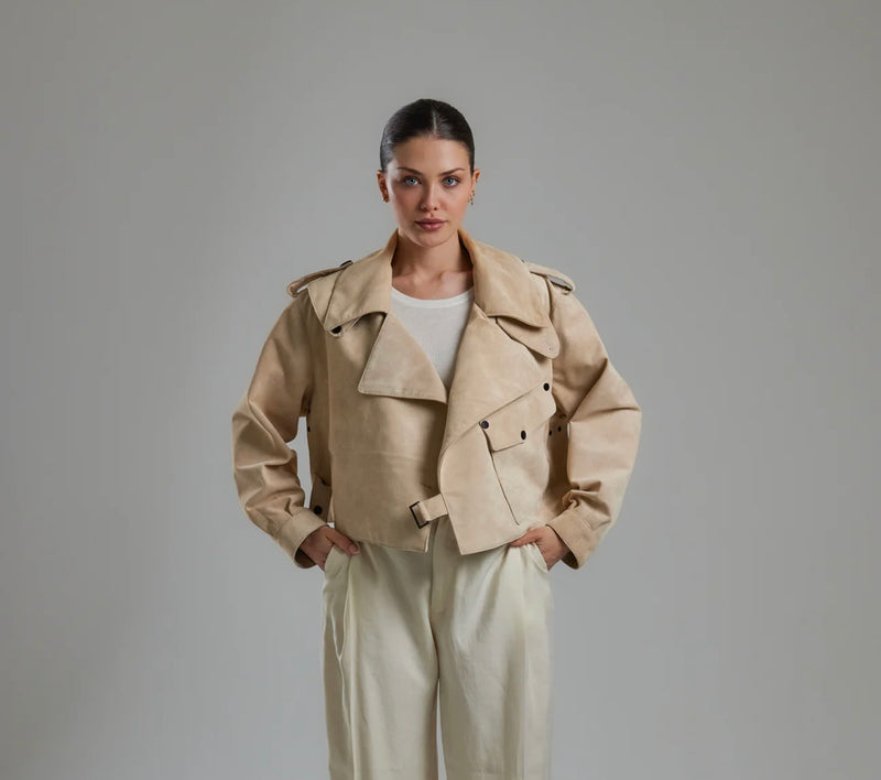 Jane and Tash nude suede jacket